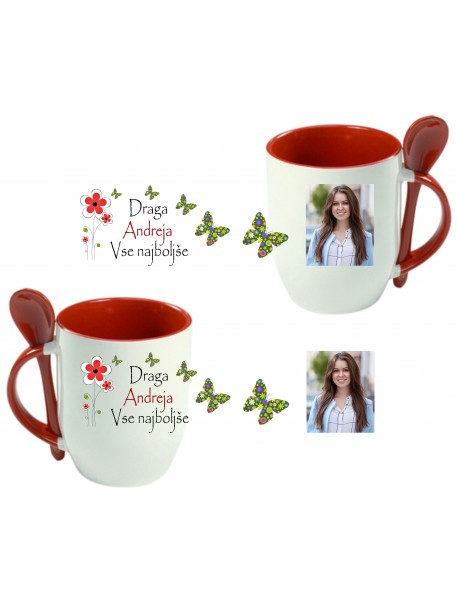 Skodelica z žličko metuljčki