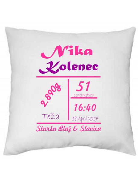 Blazinica z napisom starši - za deklico